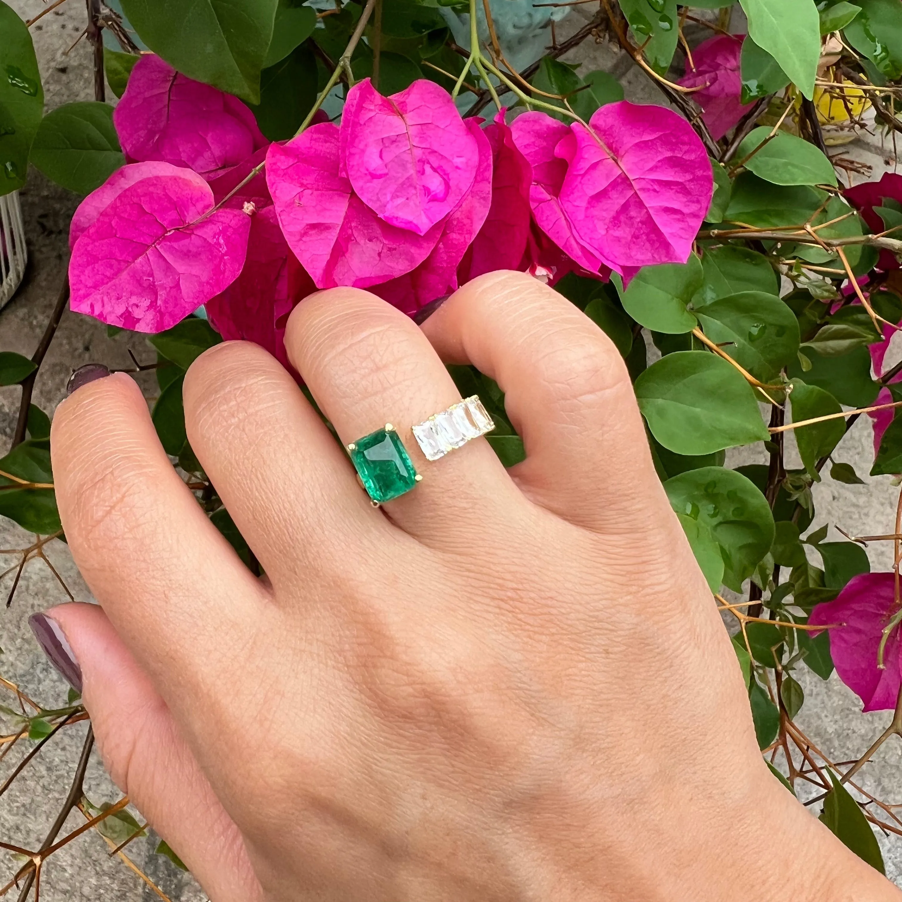 Silver gold plated emerald cut & cz emerald ring