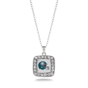 Silver Grey and Turquoise Team Helmet Square Charm Classic Necklace