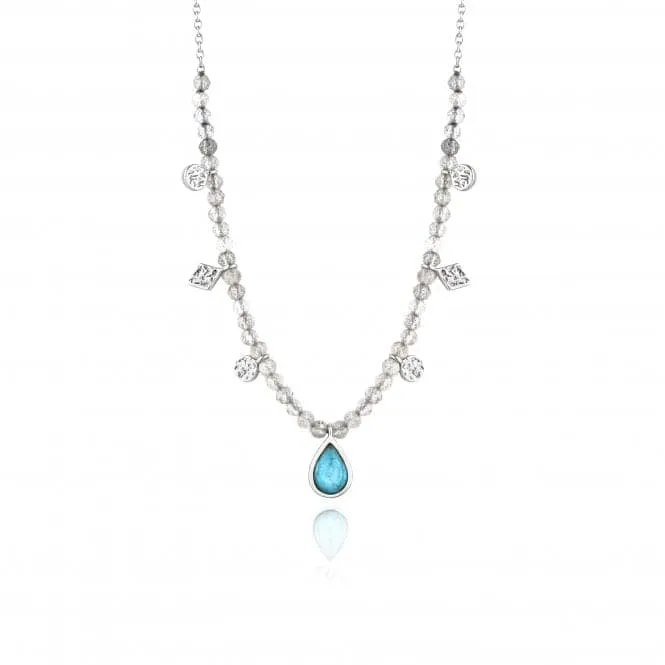 Silver Rhodium Plated Turquoise Labradorite Necklace N014-03H