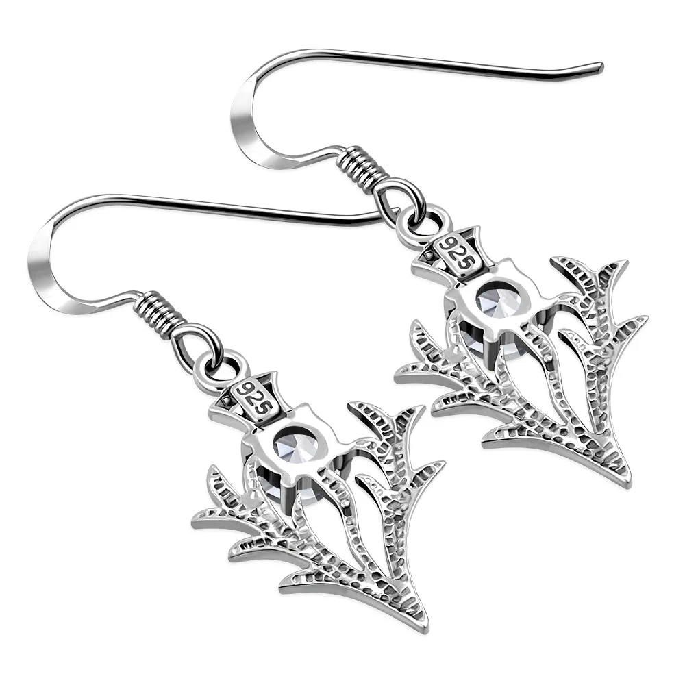 Silver Scottish Thistle Earrings Set w CZ