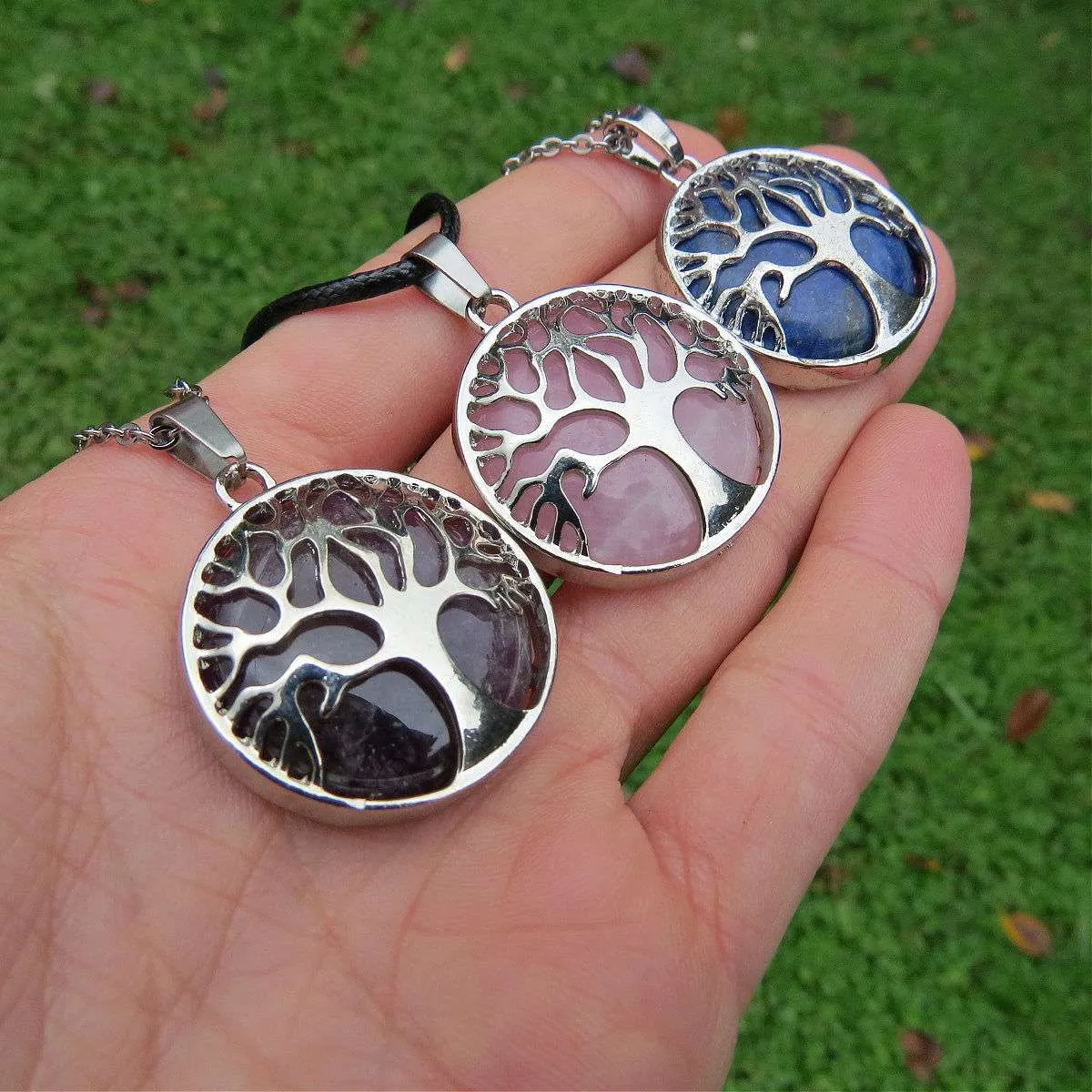 Silver Tree of Life Crystal Necklace