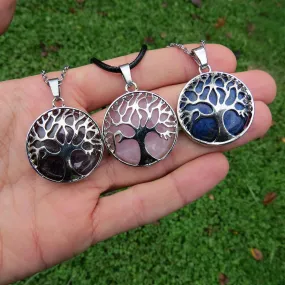 Silver Tree of Life Crystal Necklace