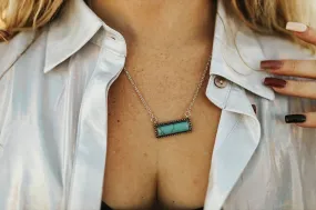 Silvertone Turquoise Bar Necklace