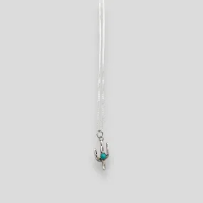 Small Turquoise and Sterling Silver Thin Saguaro Pendant Necklace