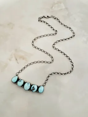 Stamped Sterling Silver Golden Hills Turquoise 5 Stone Necklace