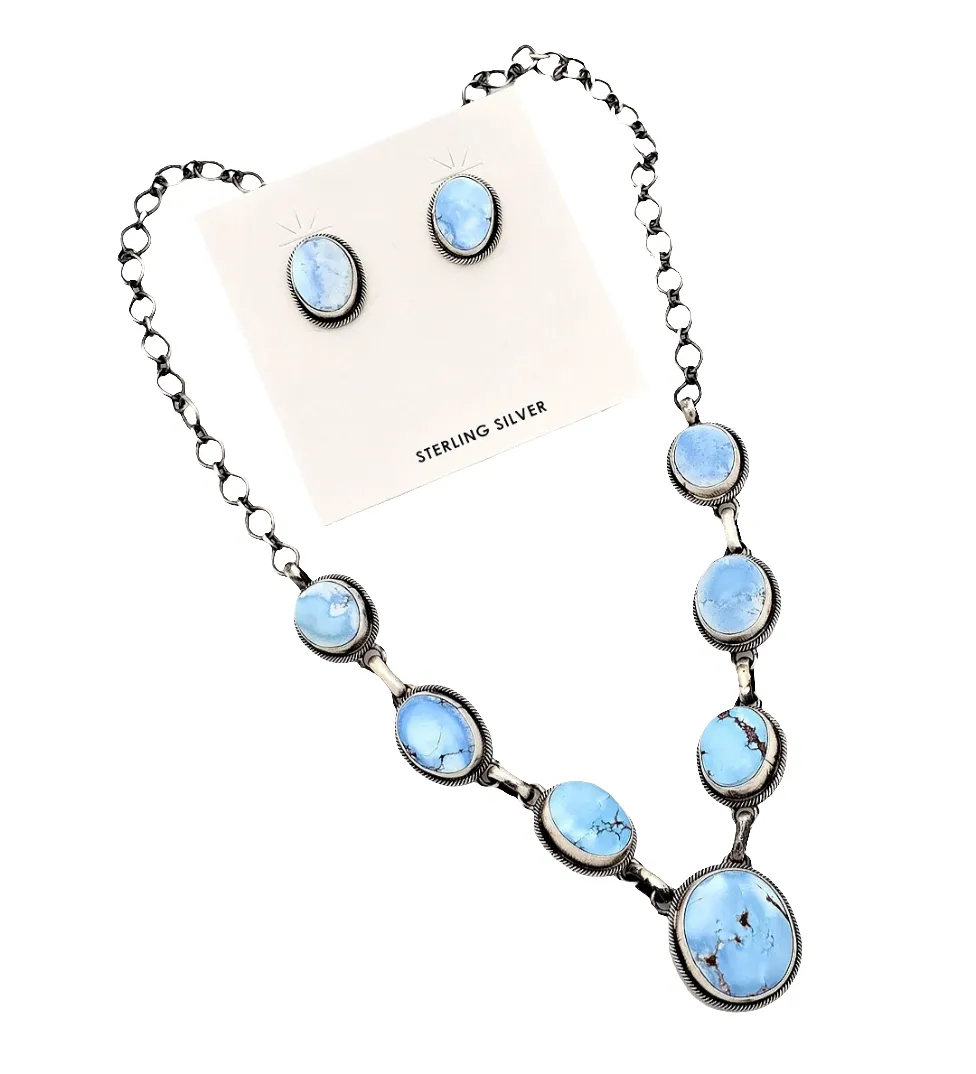 Stamped Sterling Silver Golden Hills Turquoise Necklace & Earring set