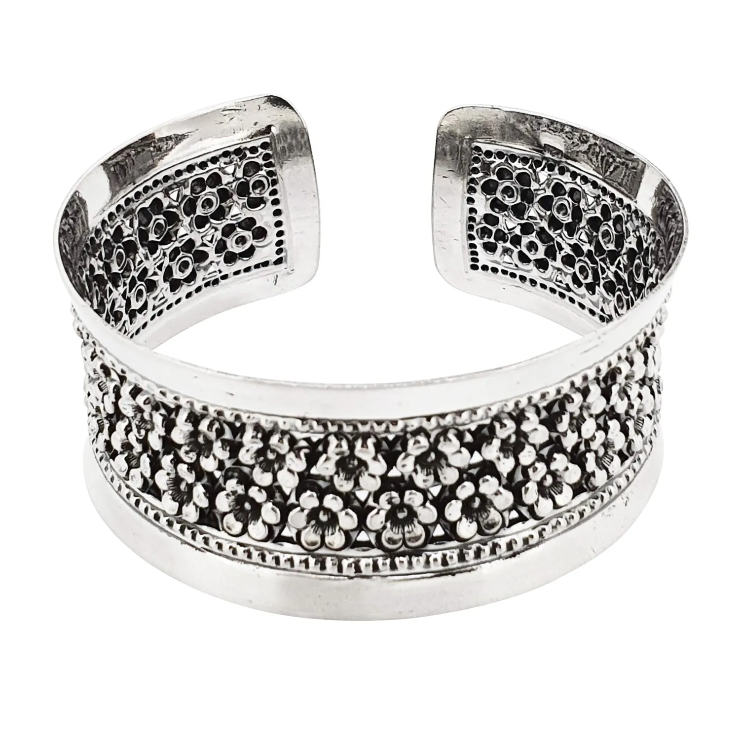 Statement Floral Silver Cuff Bangle For Women and Girls