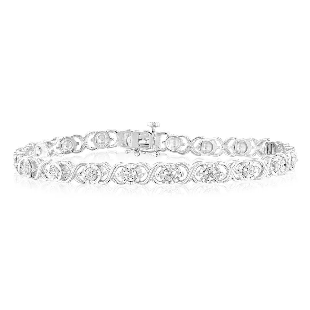 Sterling Silver 1/4 Carat Diamond 18.5cm Hugs and Kisses Bracelet