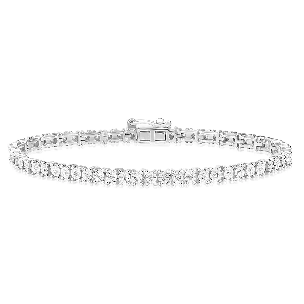 Sterling Silver 1/4 Carat Diamond Tennis Bracelet with Length 19cm