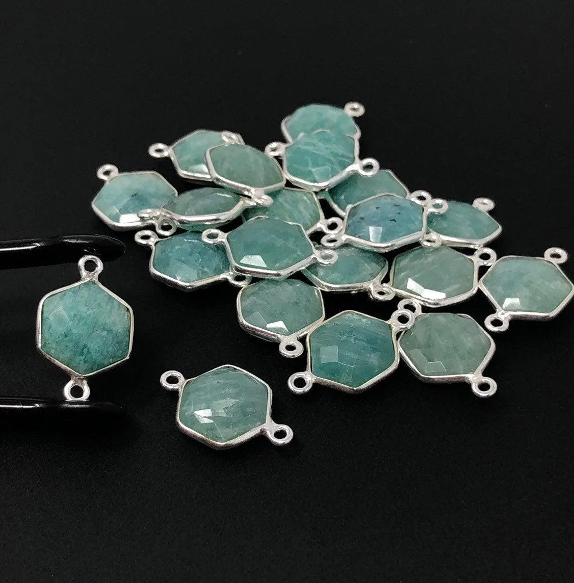 Sterling Silver Amazonite Gemstone Connector, Briolette Connectors, Je