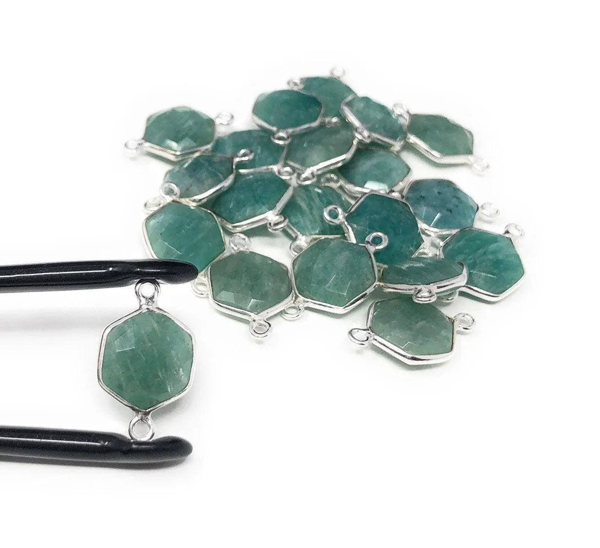 Sterling Silver Amazonite Gemstone Connector, Briolette Connectors, Je