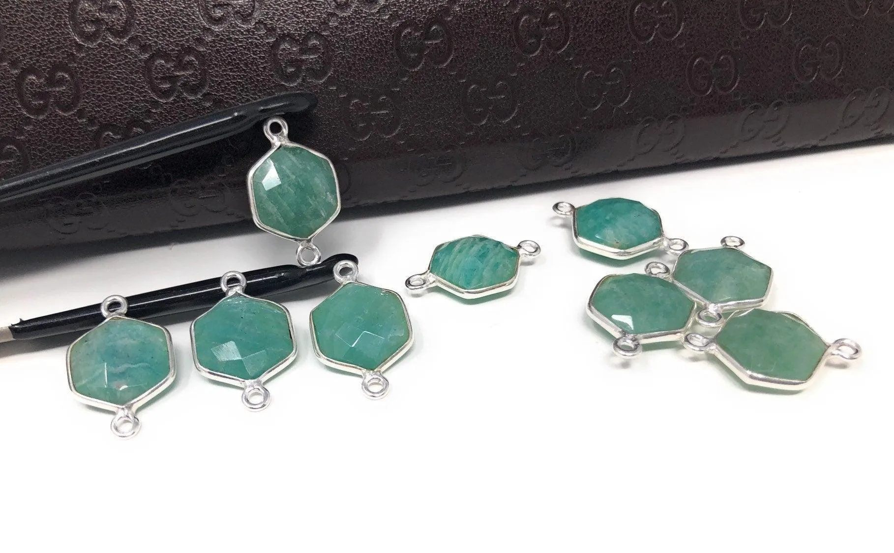 Sterling Silver Amazonite Gemstone Connector, Briolette Connectors, Je