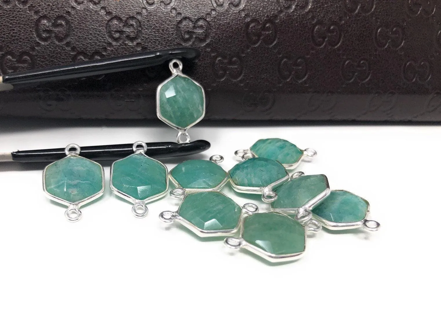 Sterling Silver Amazonite Gemstone Connector, Briolette Connectors, Je