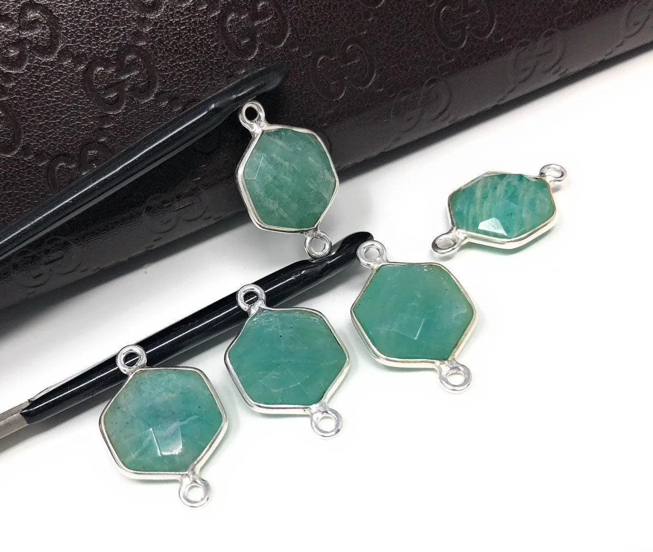 Sterling Silver Amazonite Gemstone Connector, Briolette Connectors, Je