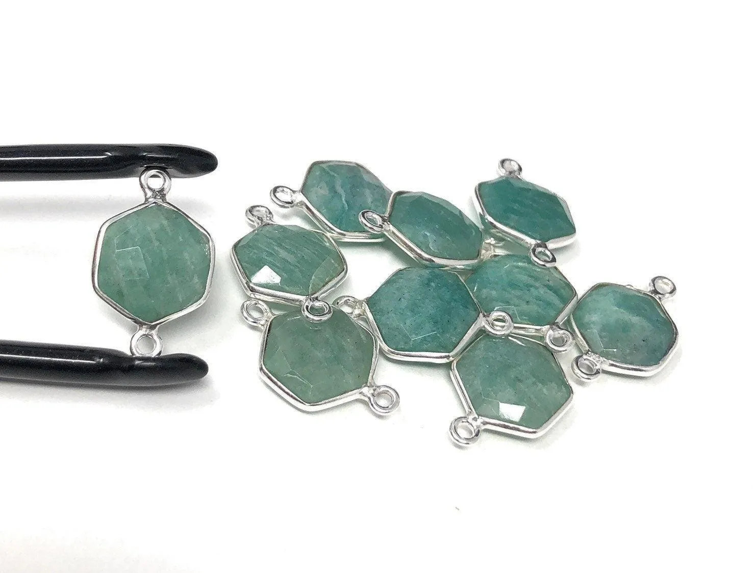 Sterling Silver Amazonite Gemstone Connector, Briolette Connectors, Je