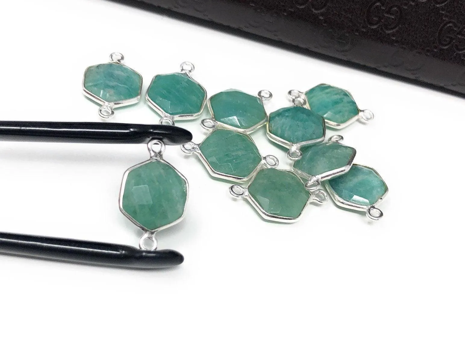 Sterling Silver Amazonite Gemstone Connector, Briolette Connectors, Je