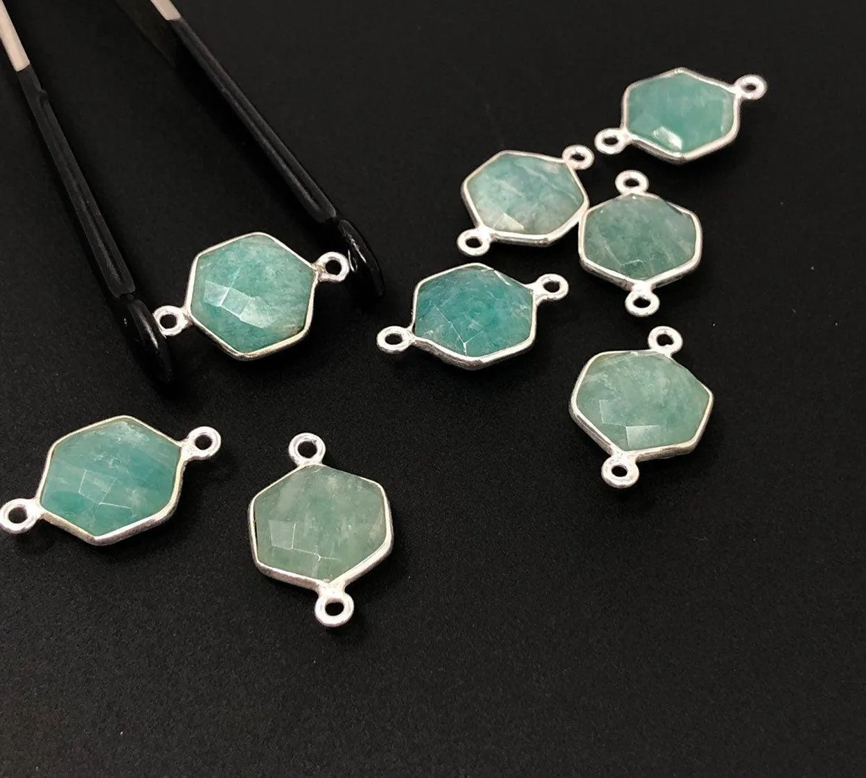 Sterling Silver Amazonite Gemstone Connector, Briolette Connectors, Je