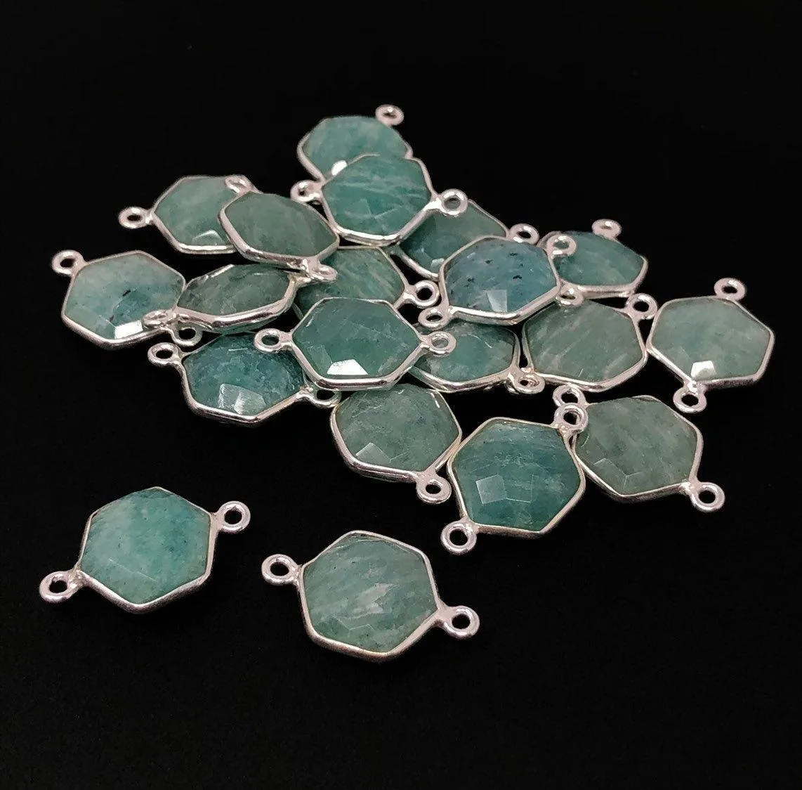 Sterling Silver Amazonite Gemstone Connector, Briolette Connectors, Je