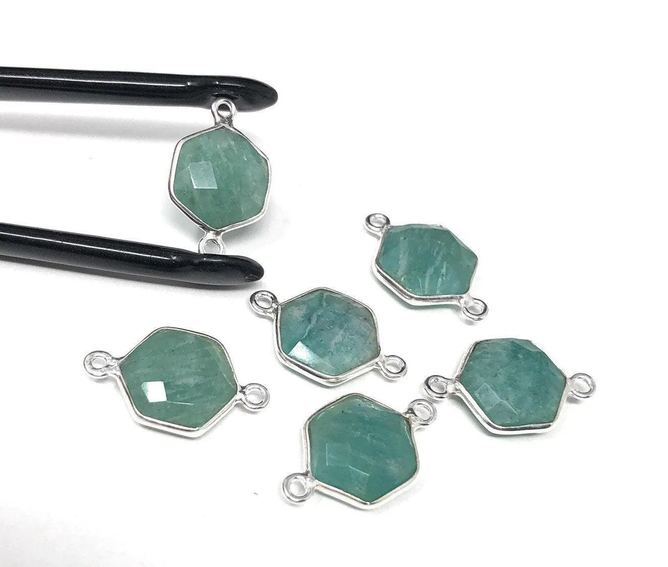 Sterling Silver Amazonite Gemstone Connector, Briolette Connectors, Je