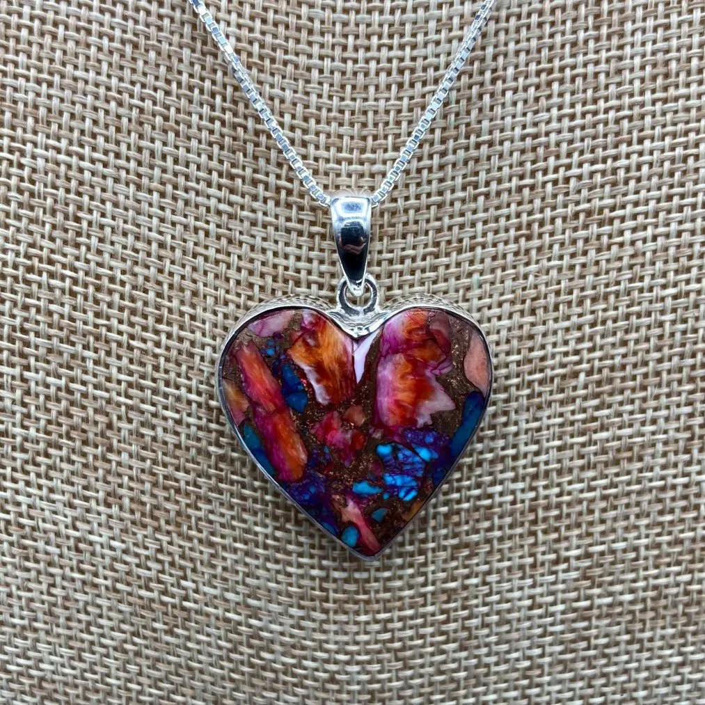 Sterling Silver And Oyster Turquoise Heart Pendant Necklace