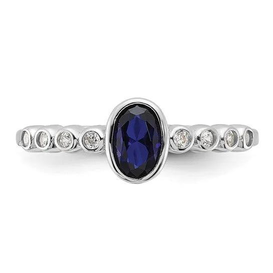 Sterling Silver Created White Sapphire and Created Blue Spinel Oval Ring