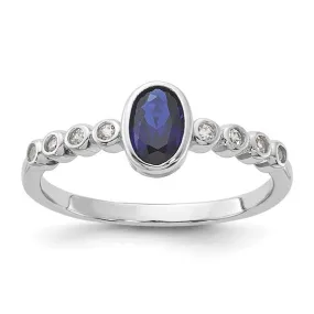 Sterling Silver Created White Sapphire and Created Blue Spinel Oval Ring