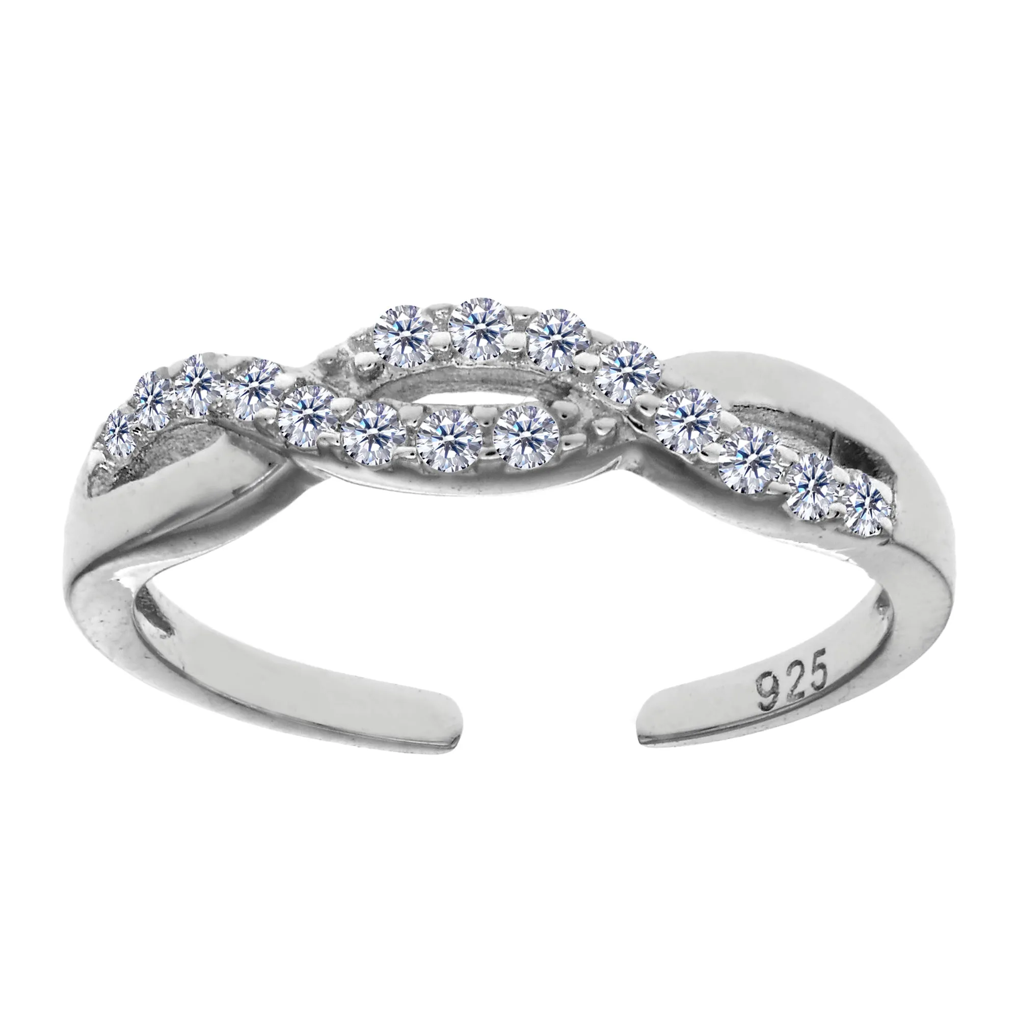 Sterling Silver Crossover Infinity With CZ Cuff Style Adjustable Toe Ring