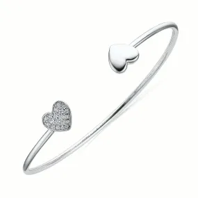 Sterling Silver Cubic Zirconia Heart Bangle