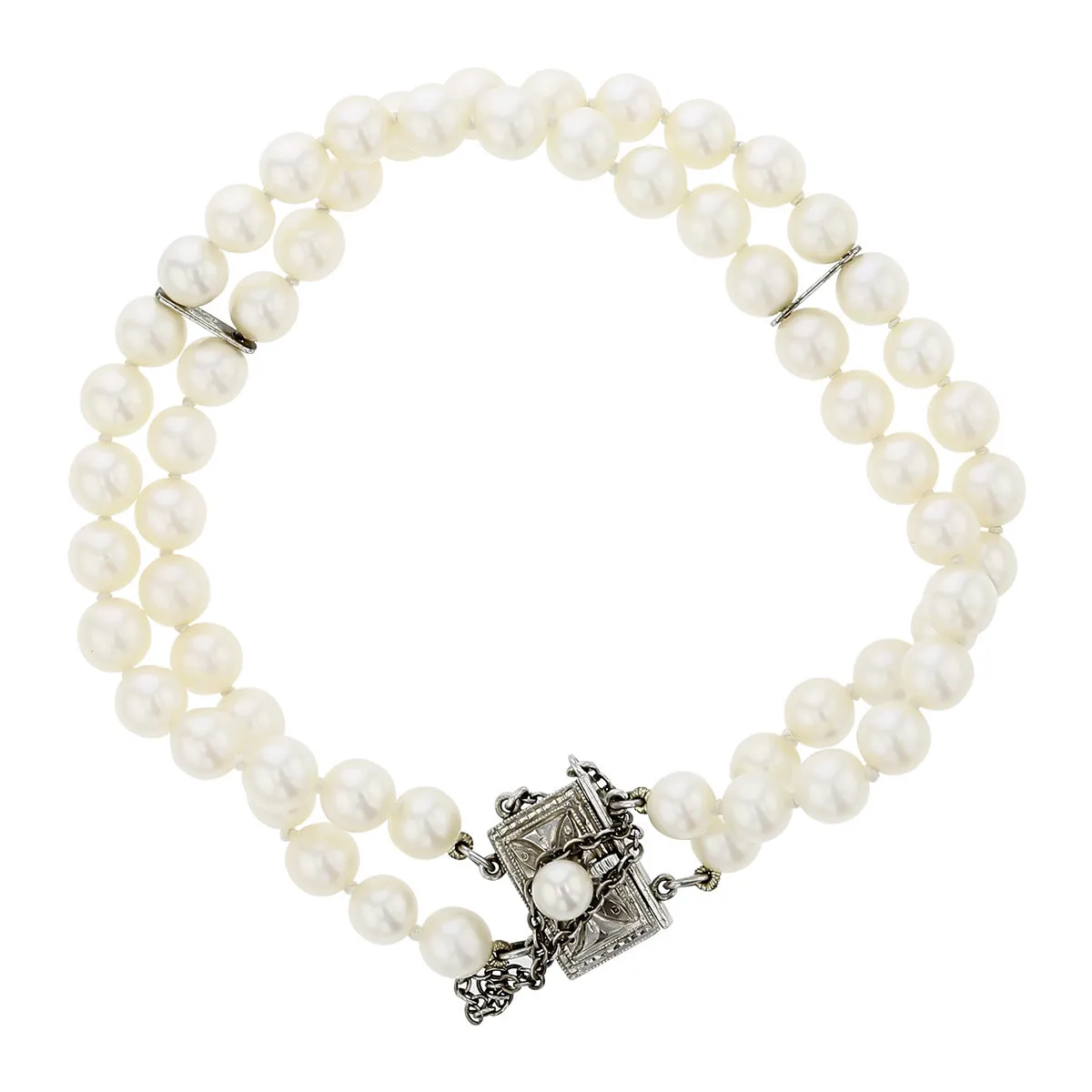 Sterling Silver Double Strand Pearl Bracelet