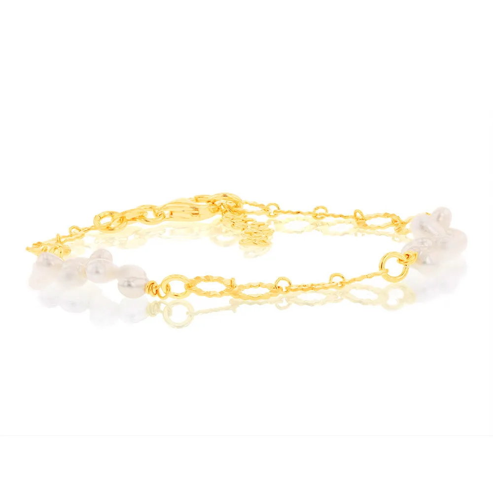 Sterling Silver Gold Plated Fresh Water Pearls And Fancy Links 16 3cm Bracelet