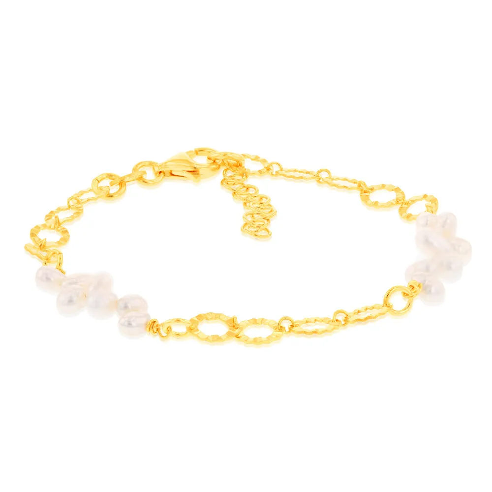 Sterling Silver Gold Plated Fresh Water Pearls And Fancy Links 16 3cm Bracelet