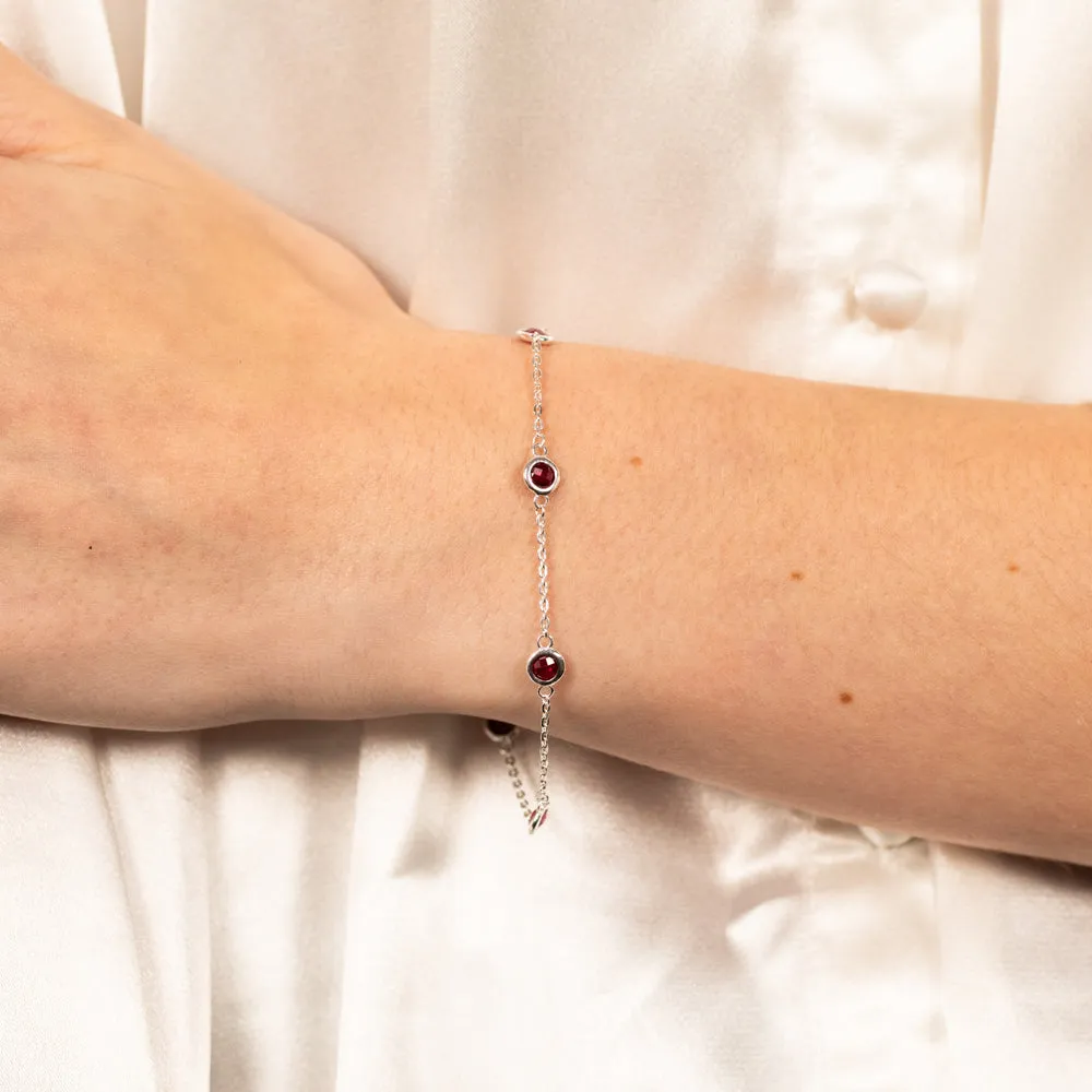 Sterling Silver Red Zirconia 19cm Bracelet