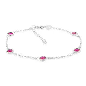 Sterling Silver Red Zirconia 19cm Bracelet