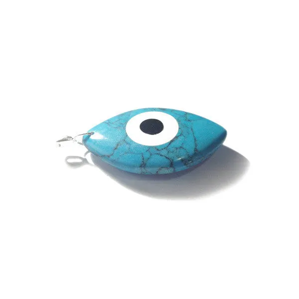 Sterling Silver Turquoise Blue Evil Eye Pendant with Long Necklace 30 inch