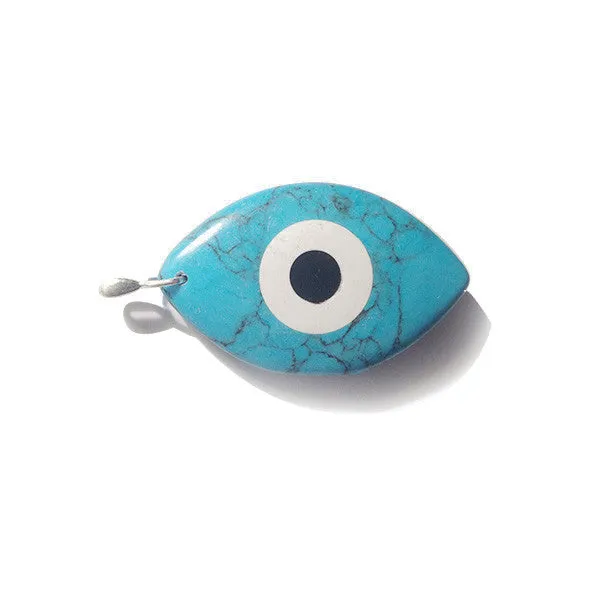 Sterling Silver Turquoise Blue Evil Eye Pendant with Long Necklace 30 inch