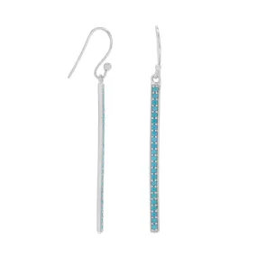 Sterling Silver Turquoise CZ Long Bar Dangle Earrings