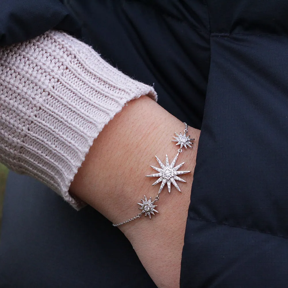 Sterling Silver Zirconia Triple Star Bracelet