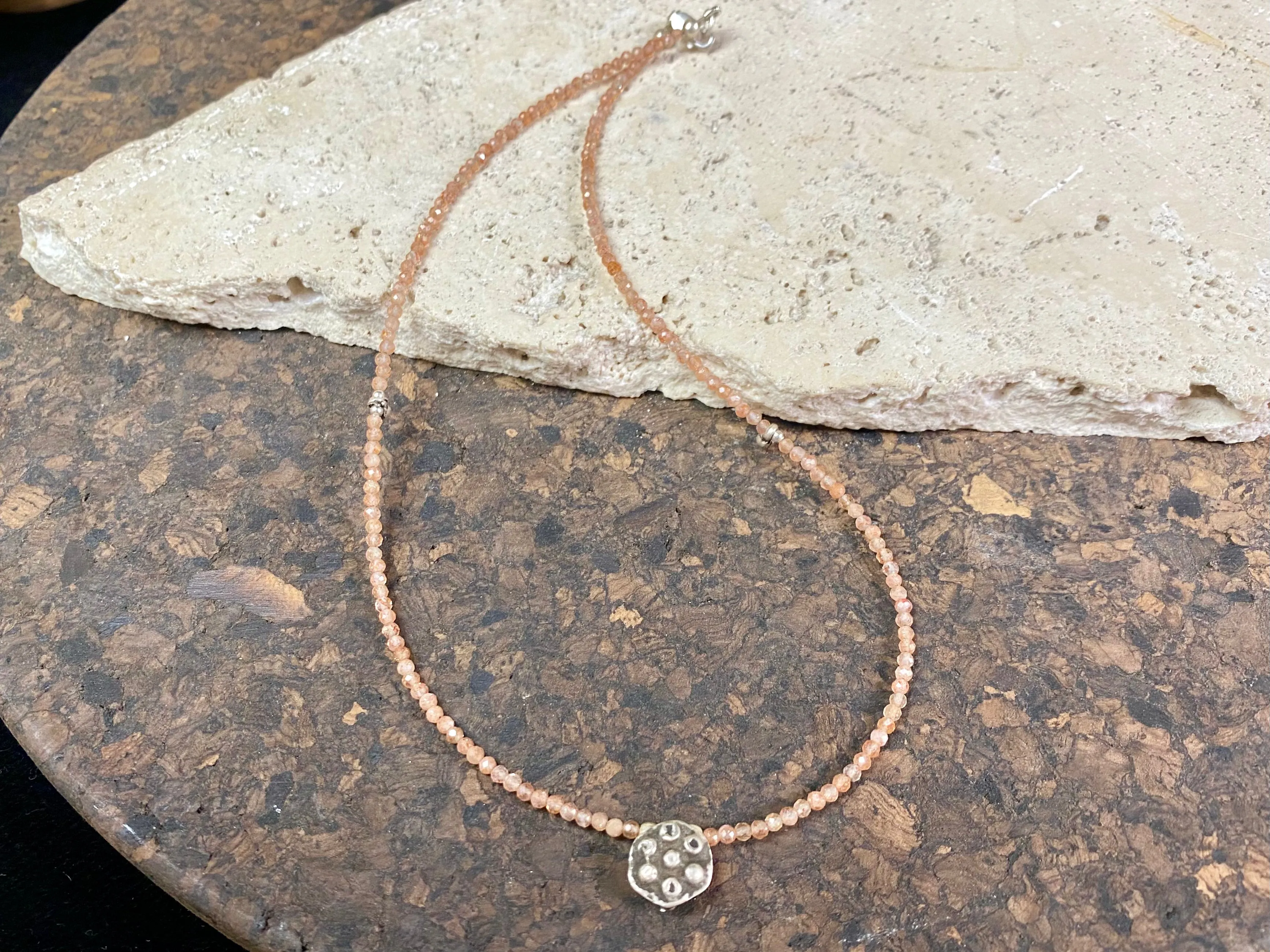 Sunstone Choker With Antique Silver Pendant