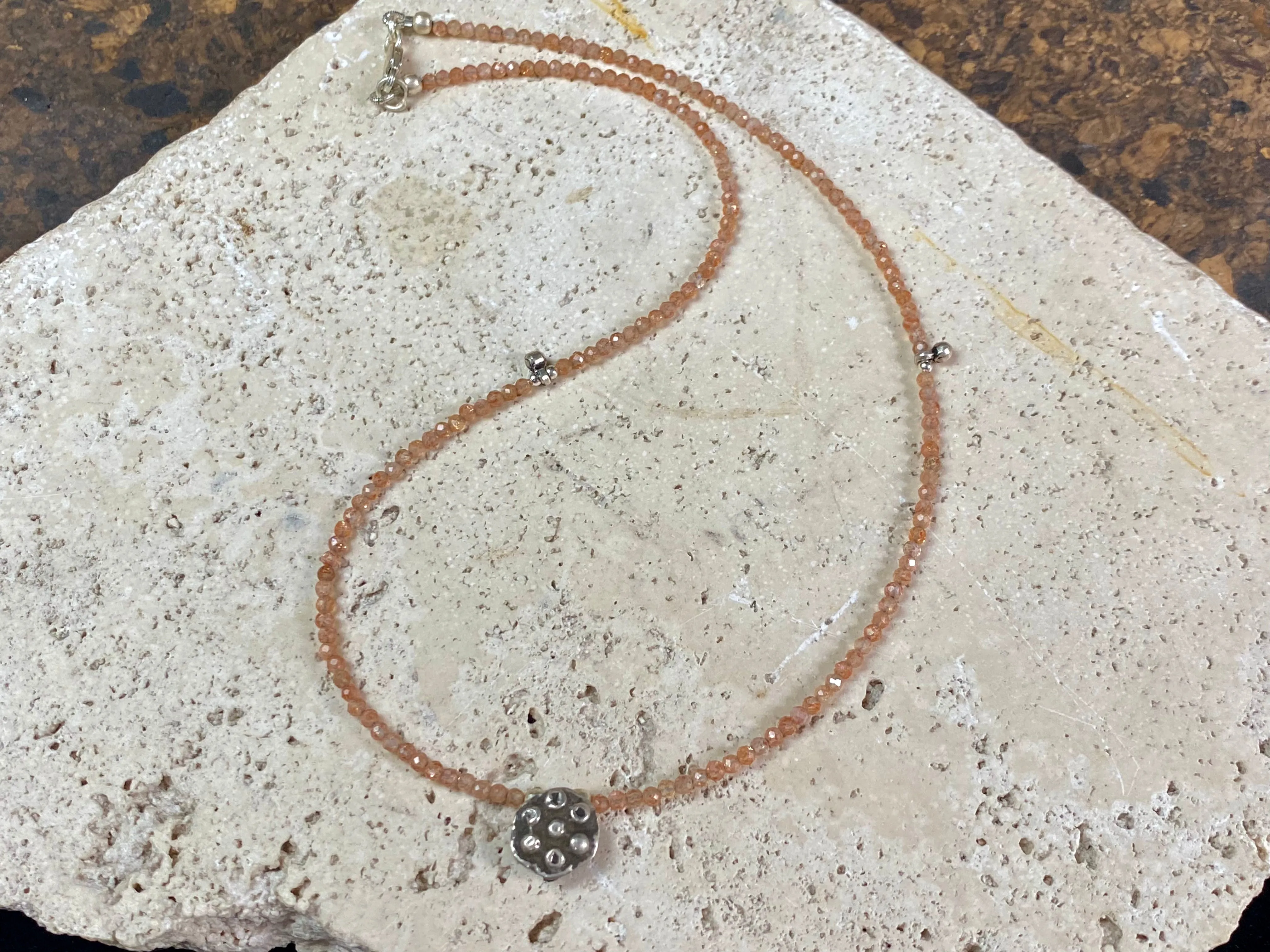 Sunstone Choker With Antique Silver Pendant