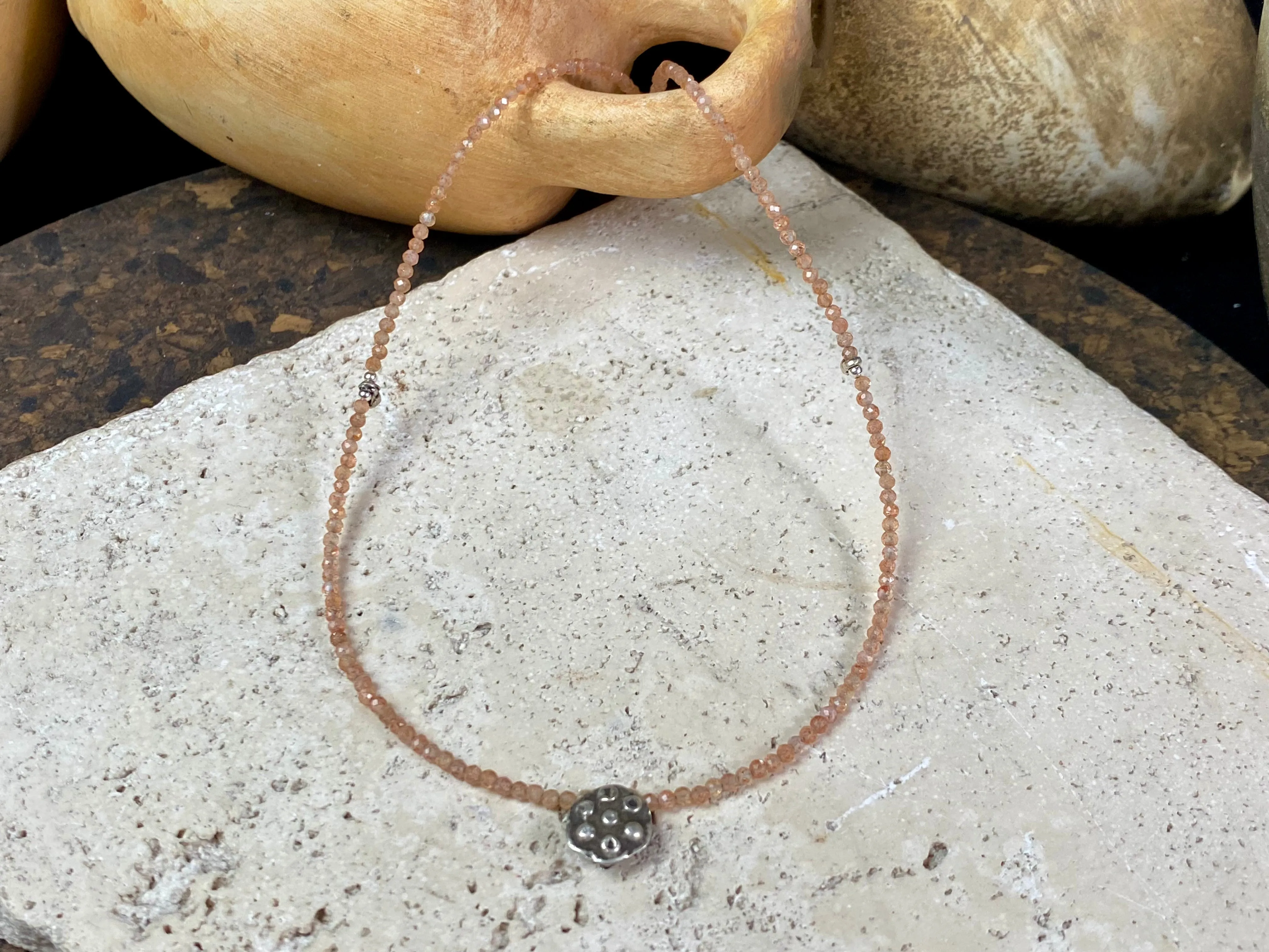 Sunstone Choker With Antique Silver Pendant