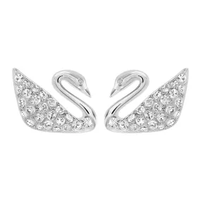 SWAROVSKI Swan Rhodium Plated & Clear Crystal Earrings #1116357