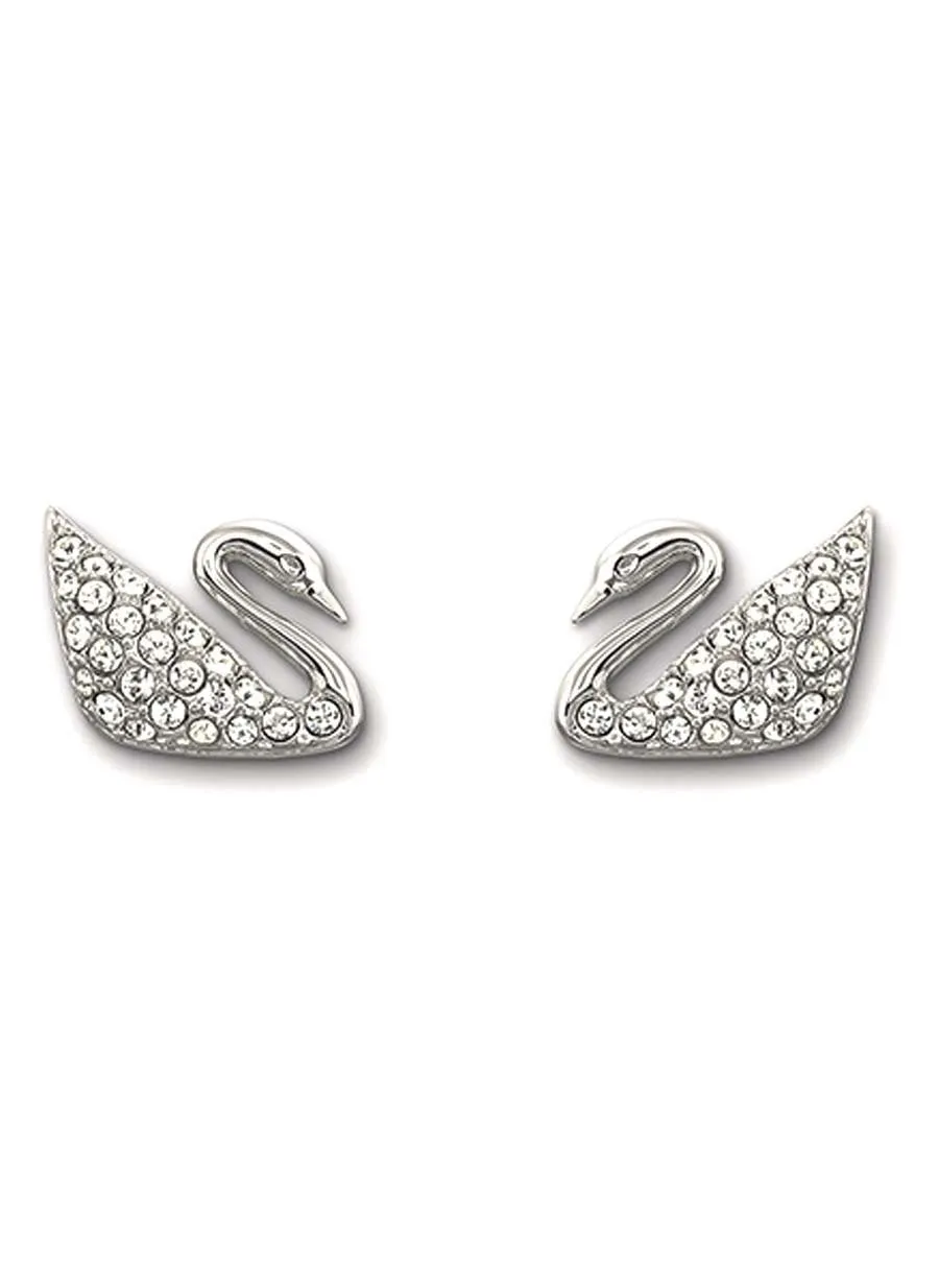 SWAROVSKI Swan Rhodium Plated & Clear Crystal Earrings #1116357