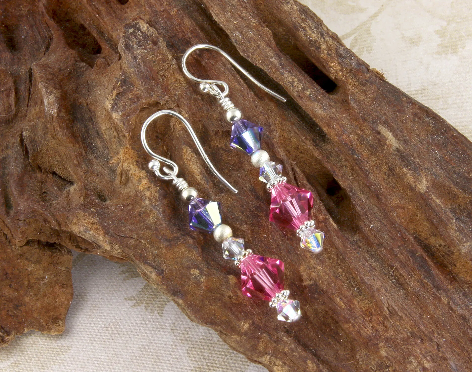 Tanzanite Pink Crystal Beaded Earrings