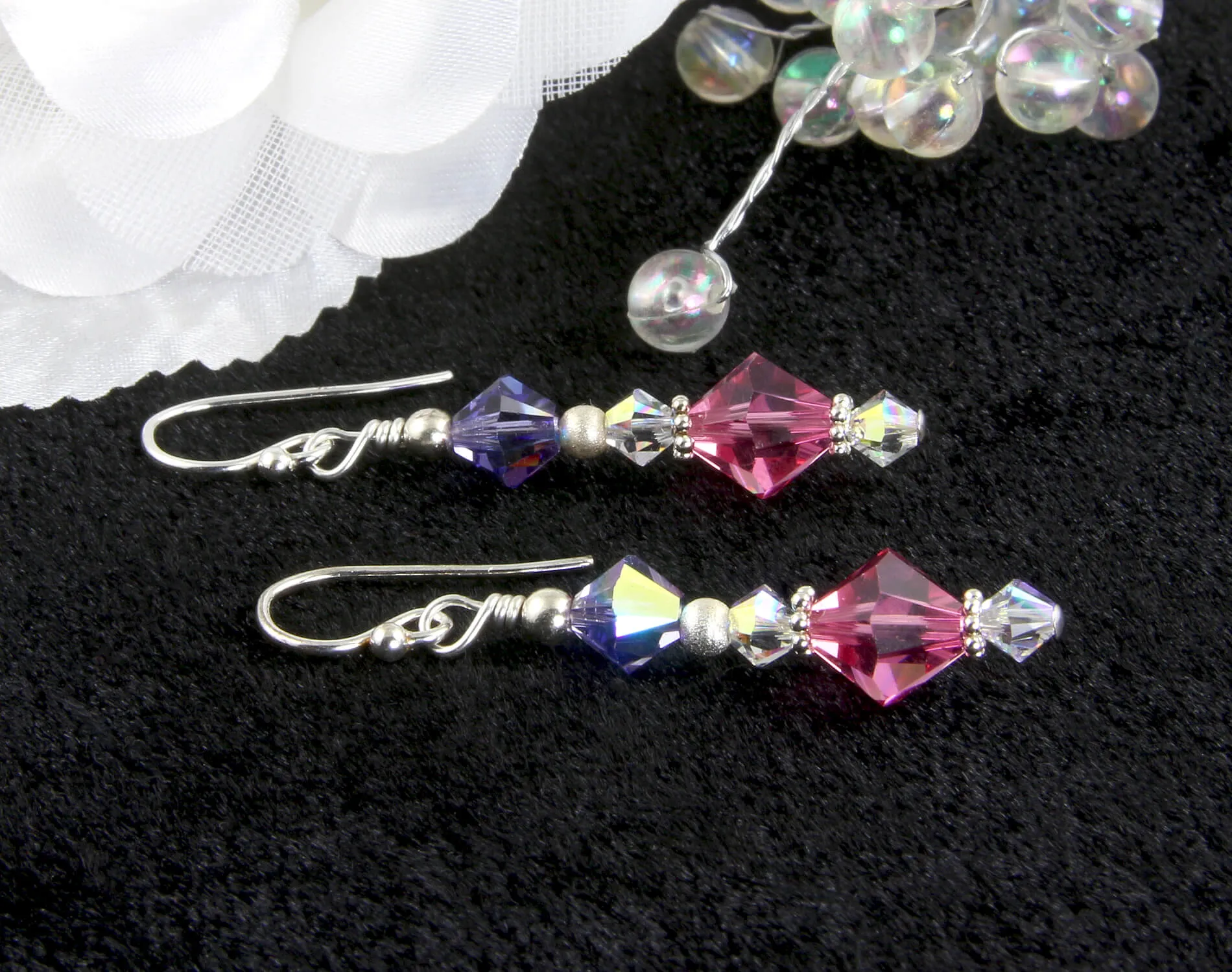 Tanzanite Pink Crystal Beaded Earrings