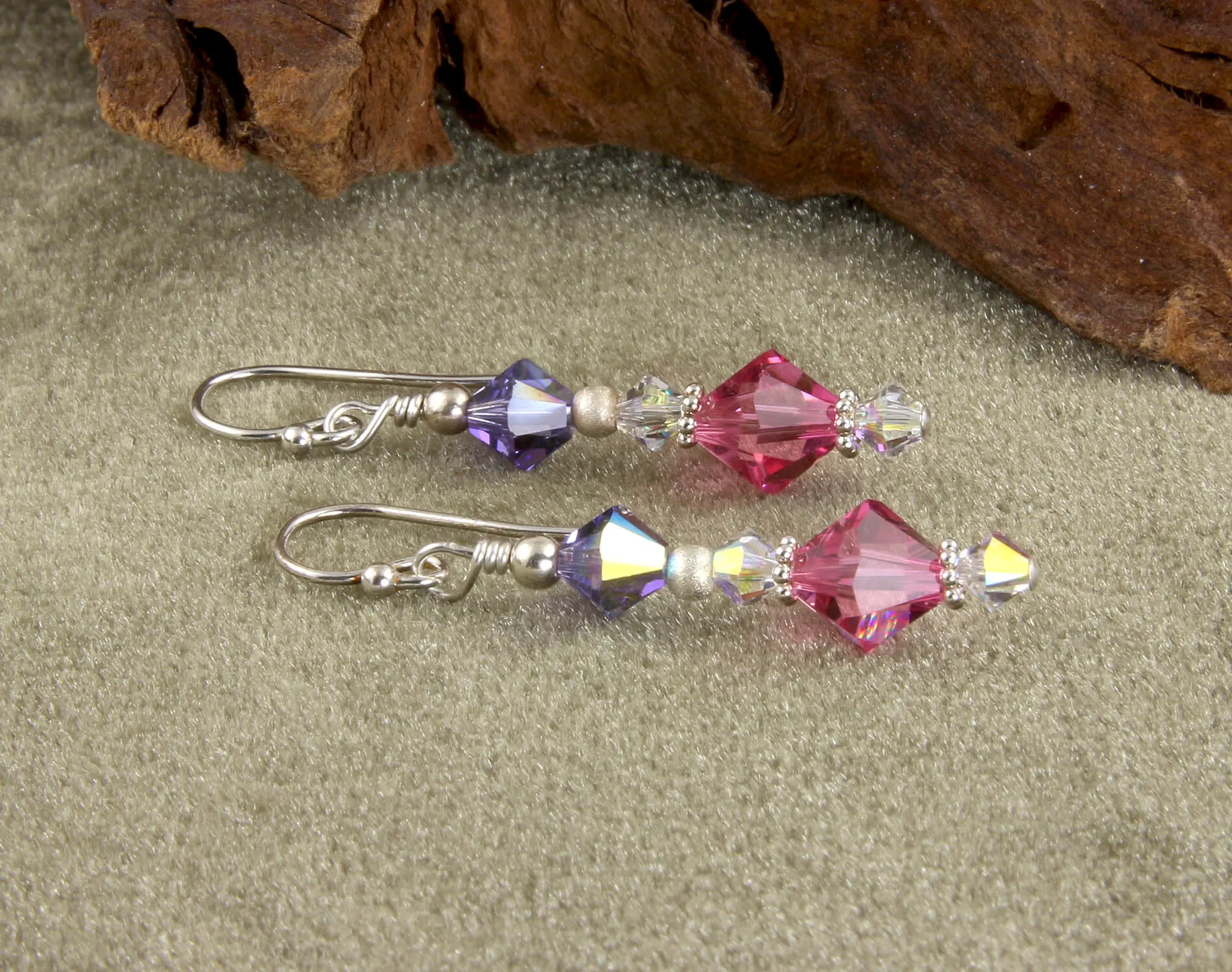 Tanzanite Pink Crystal Beaded Earrings