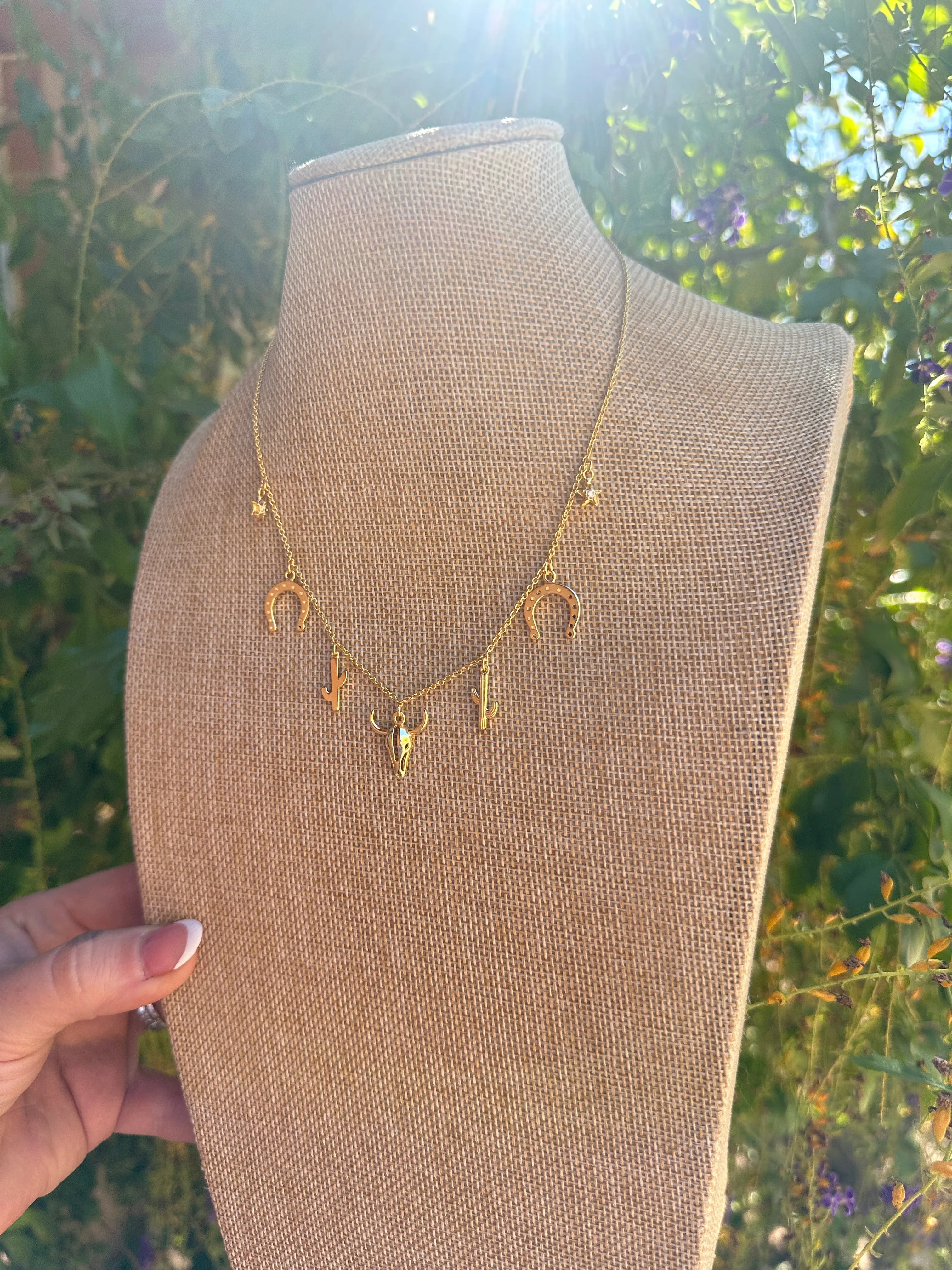 “The Golden Collection” Handmade 14k Gold Plated Western Charm Necklace