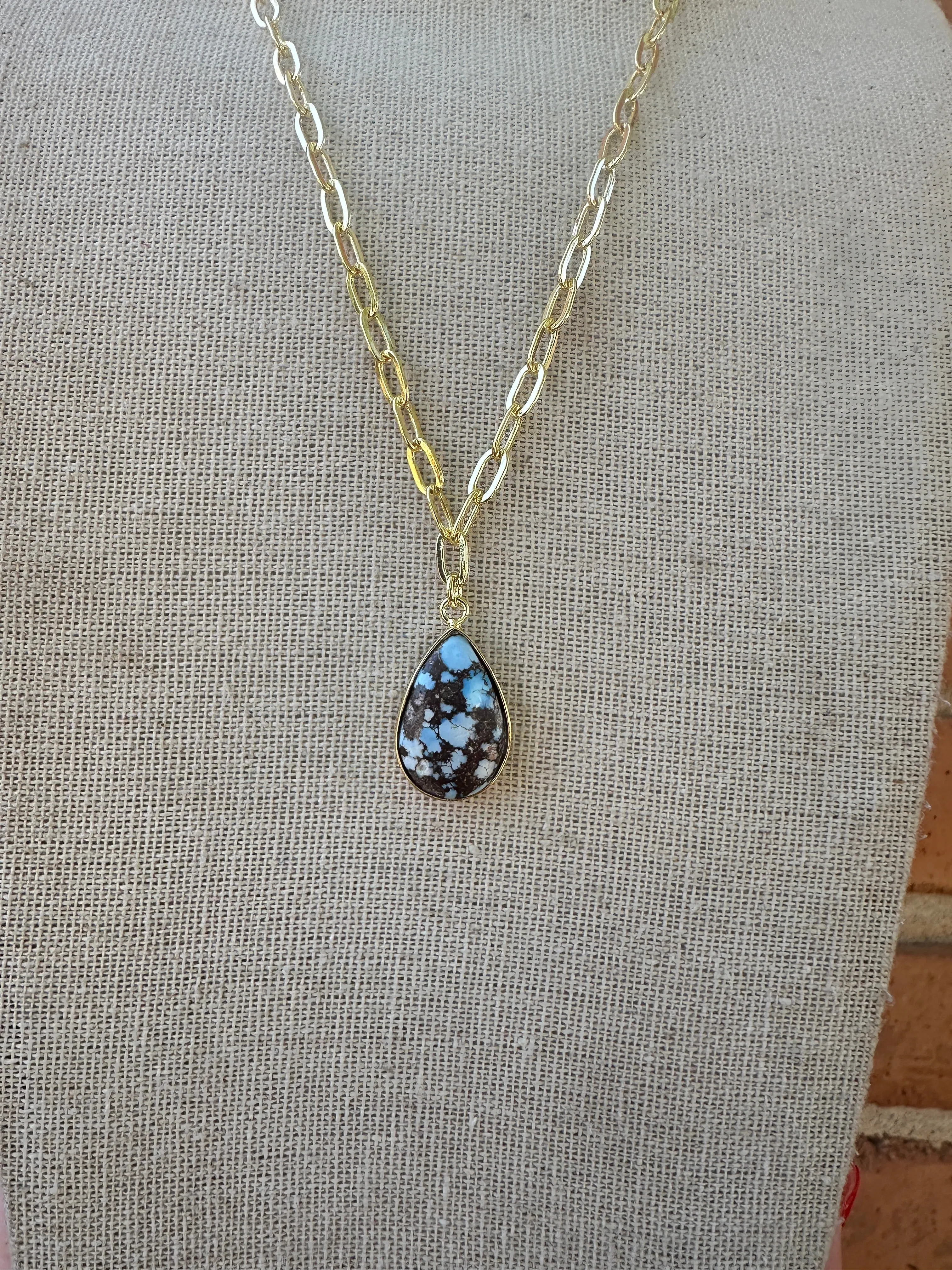 “The Golden Collection” THE GOLDIES Handmade Natural Golden Hills Turquoise 14k Gold Plated Necklace