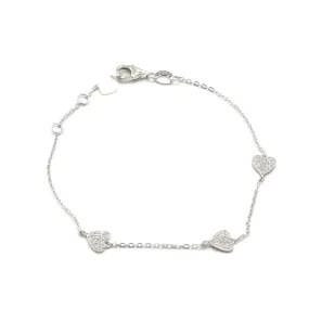 Three Heart Bracelet 925 Sterling Silver Pave Cubic Zirconia Hypoallergenic Women's Jewelry