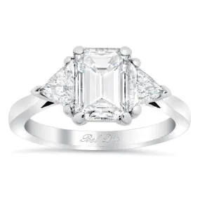 Three Stone Emerald Cut & Trillion Moissanite Forever One Engagement Ring