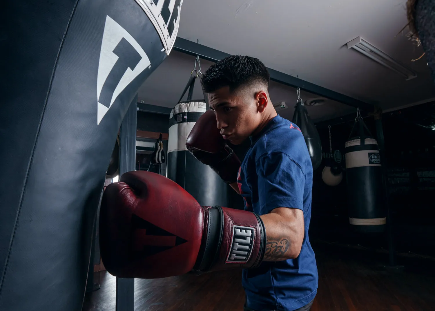 TITLE Boxing Blood Red Leather Training Gloves